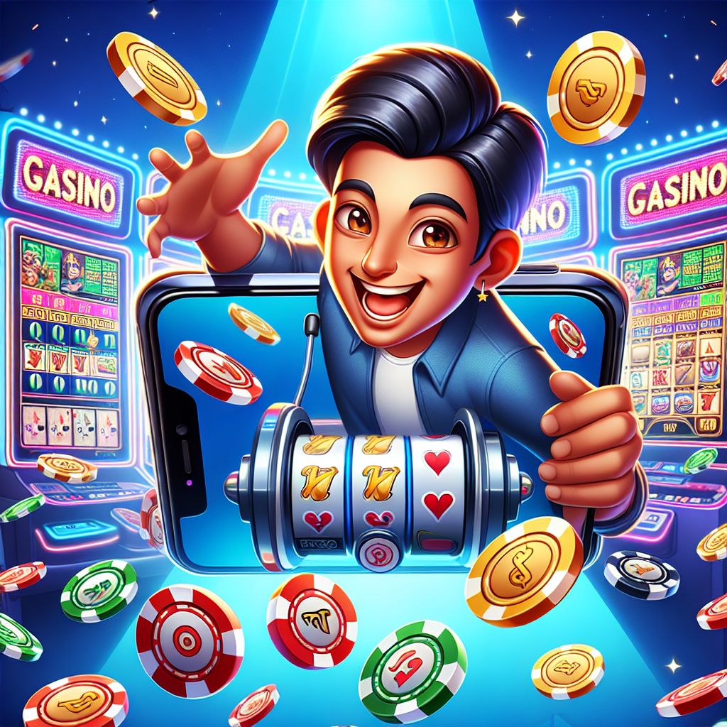 CV111 Casino themed cartoon characters with chips, phone, and casino rewards